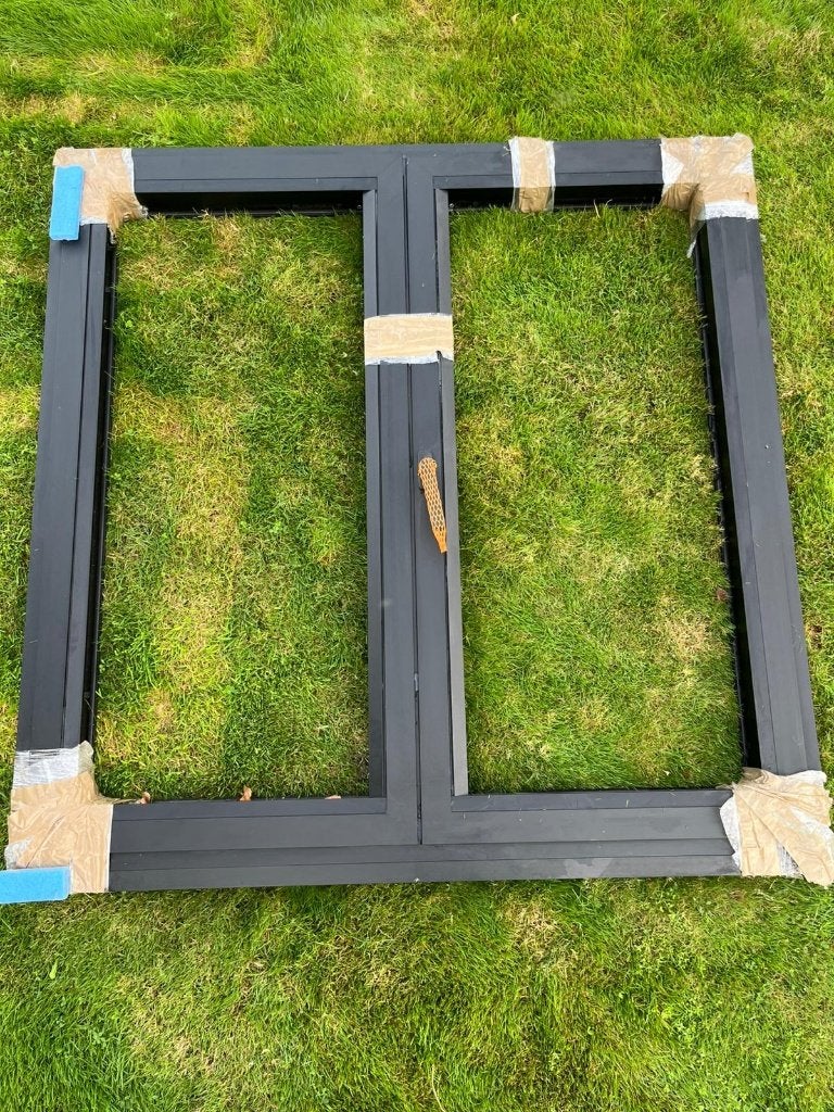 NIEUW Reynaers M8 alu DK1350x1400 – RAL9005, nooit geplaatst, Doe-het-zelf en Bouw, Deurkozijn, Inclusief glas, 75 tot 150 cm