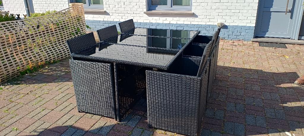 Glazen Tuinmeubel, Jardin & Terrasse, Ensembles de jardin, Comme neuf, Salons de jardin, 6 places, Enlèvement
