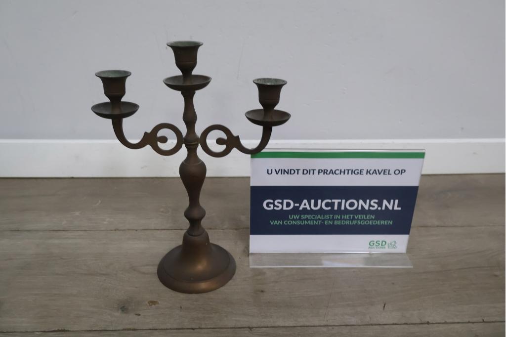 Antiek 3-Armige Kandelaar van Messing, Antiek en Kunst, Antiek | Kandelaars
