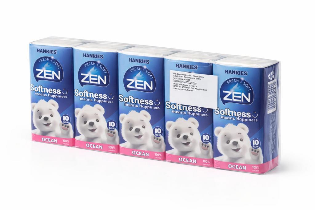 DESTOCKAGE MASSIVE , ZEN Hankies - Océan (Pack de 10) 0,55€