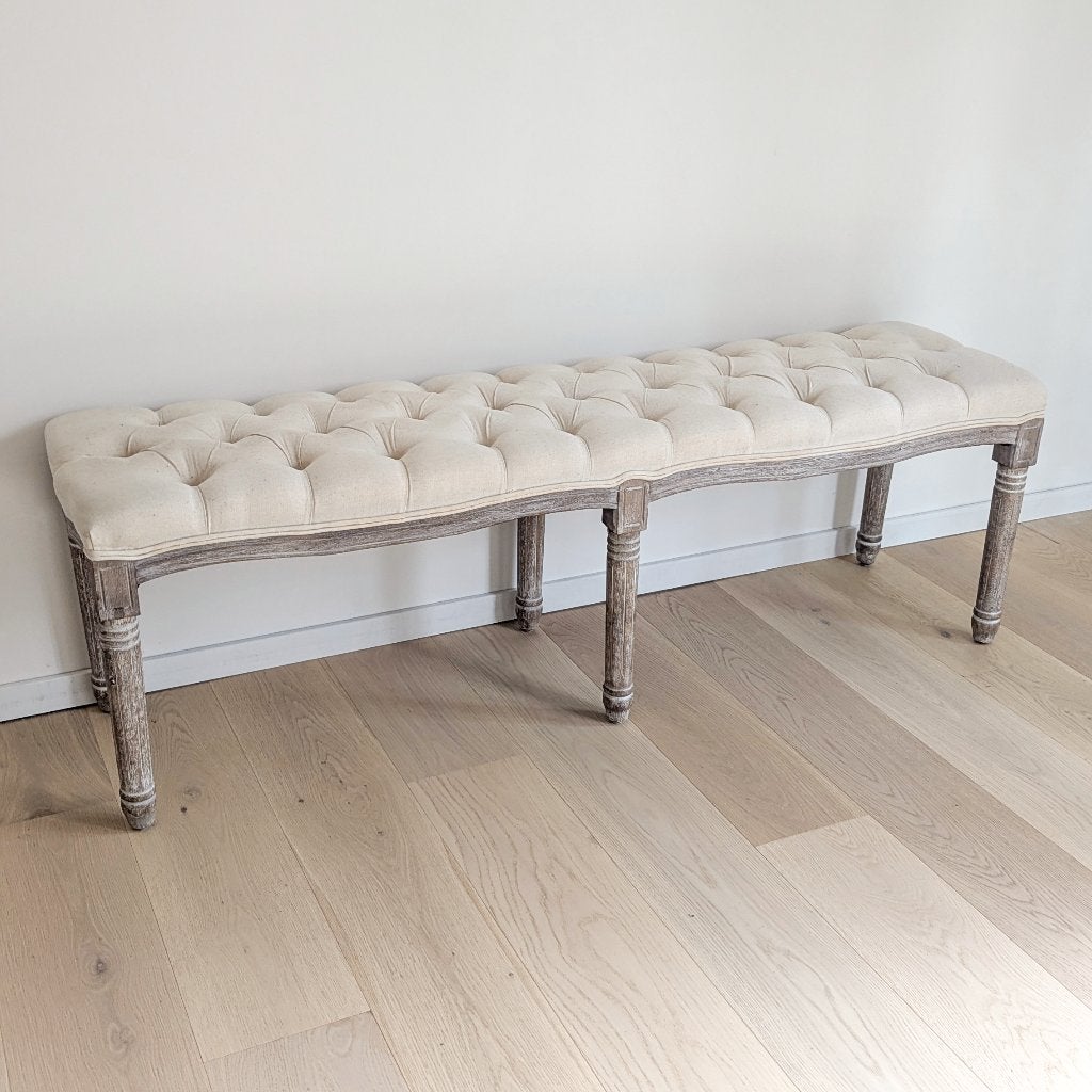 Bedeinde bankje / bout de lit (crème), Huis en Inrichting, Ophalen, Hout, Rechthoekig, Minder dan 50 cm