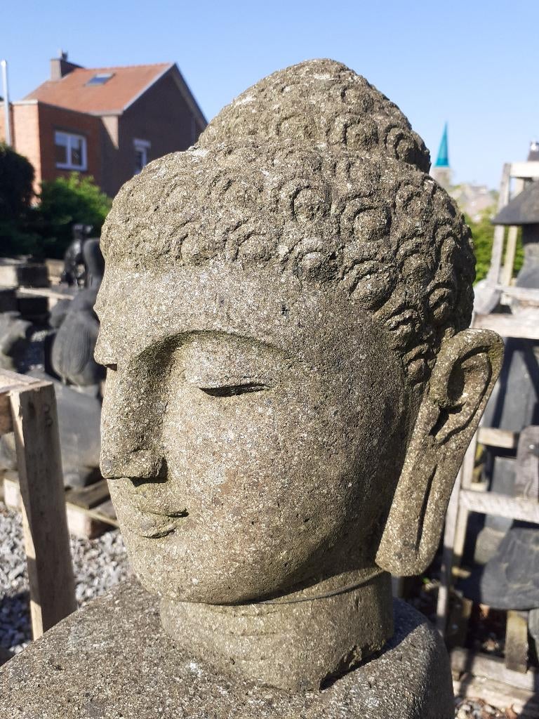 STENEN BOEDDHAHOOFD (hoogte 30 cm), Tuin en Terras, Ophalen of Verzenden, Zo goed als nieuw, Steen, Boeddhabeeld