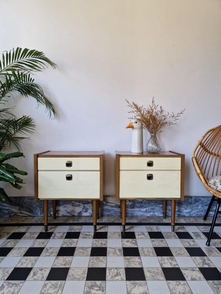 Vintage sixties nachtkastjes | kastjes | retro, 45 à 65 cm, Enlèvement, Utilisé, 55 à 70 cm