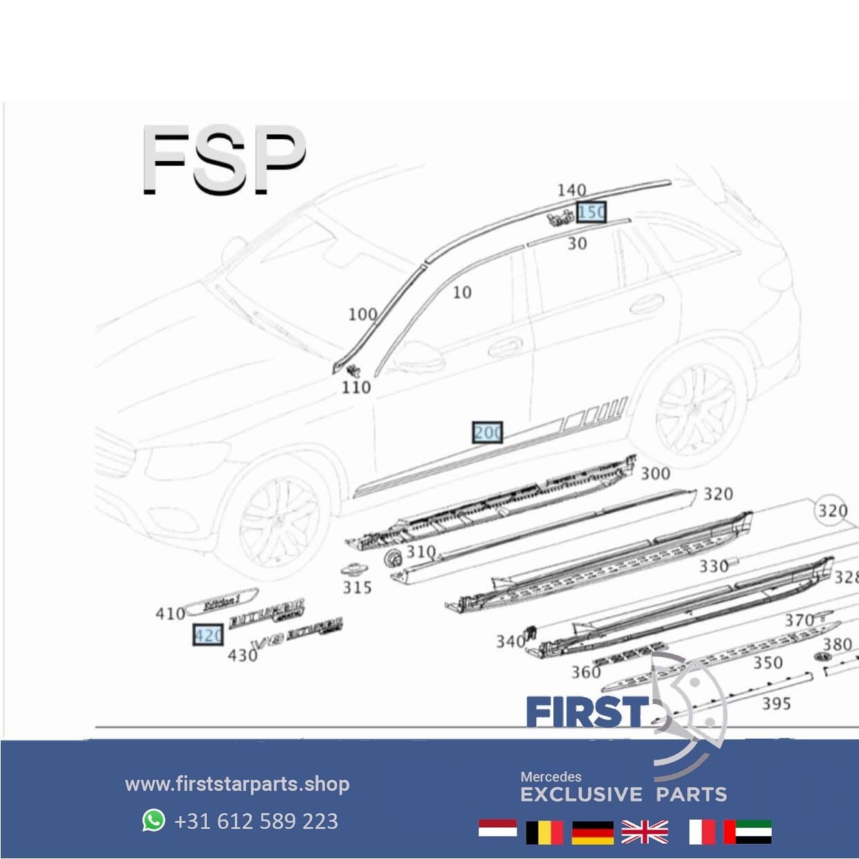 W253 X253 GLC DAK RAIL LINKS + RECHTS Mercedes 2016-2020 ORI, Haillon arrière, Utilisé, -, -