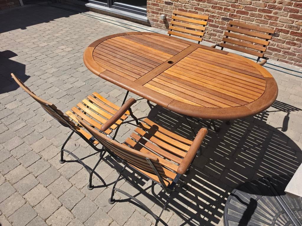 Salon de jardin Médicis en teck et fer forgé – table ovale f, Enlèvement, Bois, Salons de jardin