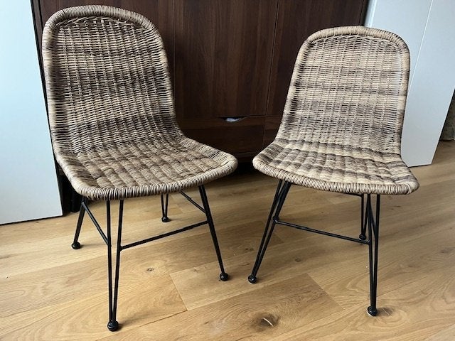 set van 2 rotan stoelen, Huis en Inrichting, Stoelen, Ophalen, Twee, Bruin, Zo goed als nieuw