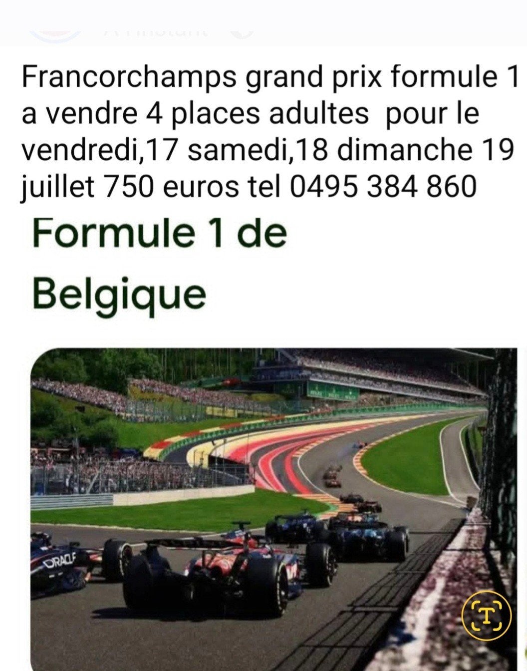 F1 francorchamps, Enlèvement ou Envoi