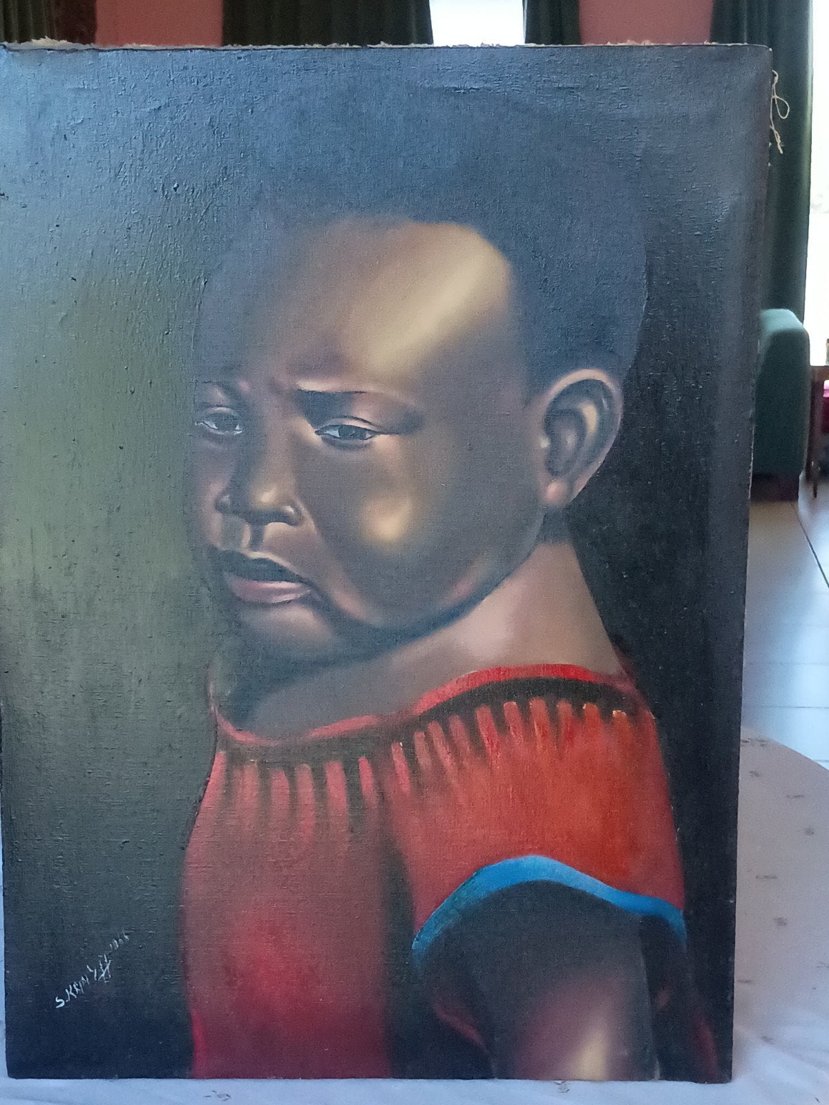 : Uniek Antiek Afrikaans Schilderij – Gesigneerd S. Kunya 19, Enlèvement ou Envoi, Expressionniste, Signé, Peinture à l'huile