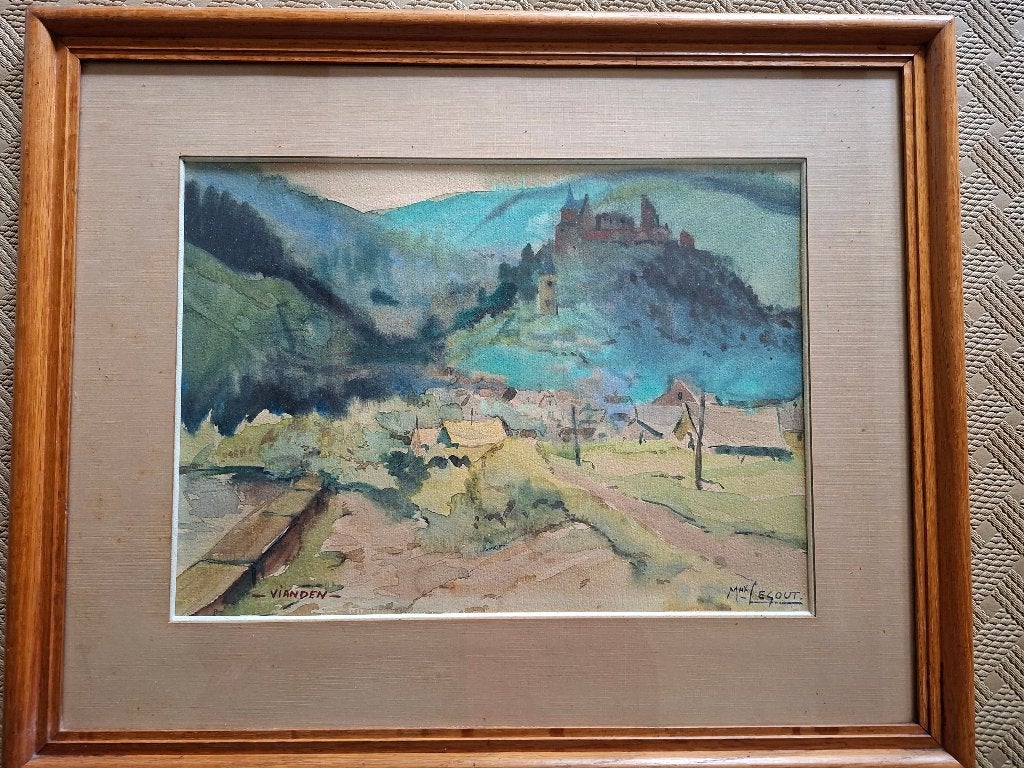 Aquarelle de Max Legout, Ophalen, Ingelijst, Landschap, Papier