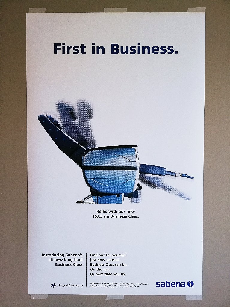 Poster Sabena Qualiflyer First Business Seat 90s 64x102, Collections, Enlèvement ou Envoi, Neuf