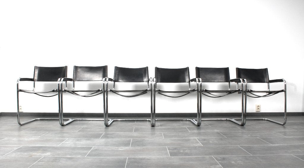 Set van 6 Buisframe Stoelen S34 van Matteo Grassi, Huis en Inrichting, Stoelen, Gebruikt, Zwart, Vintage, bauhaus, klassieker