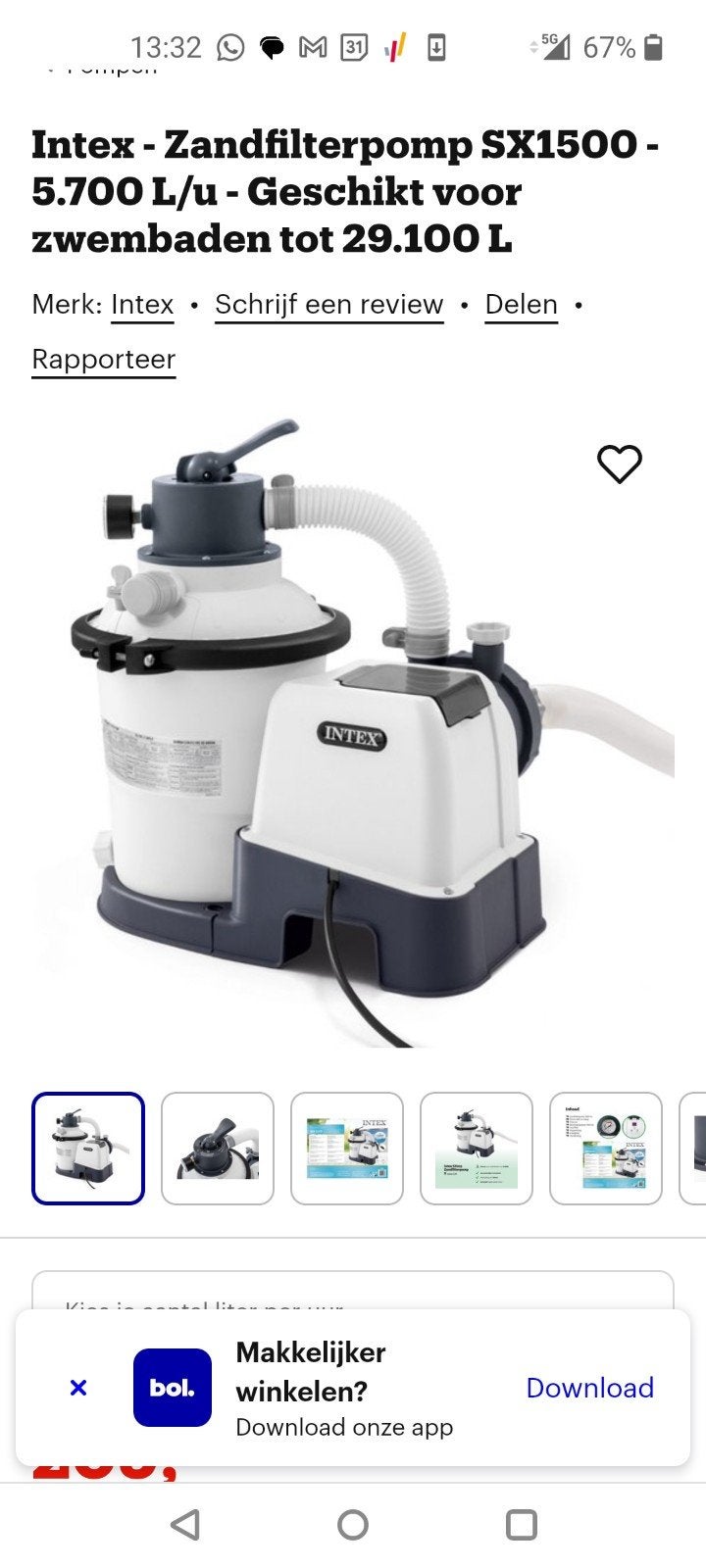 Intex Krystal Clear zandfilter pomp SX1500, Tuin en Terras, Zwembad-toebehoren, Ophalen of Verzenden