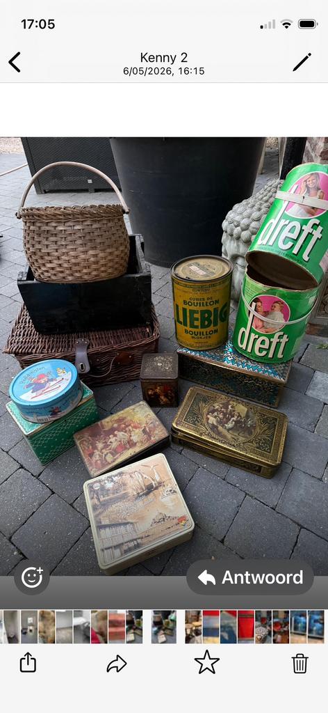 Set ijzeren dozen +rieten mandjes, Verzamelen, Ophalen, Gebruikt