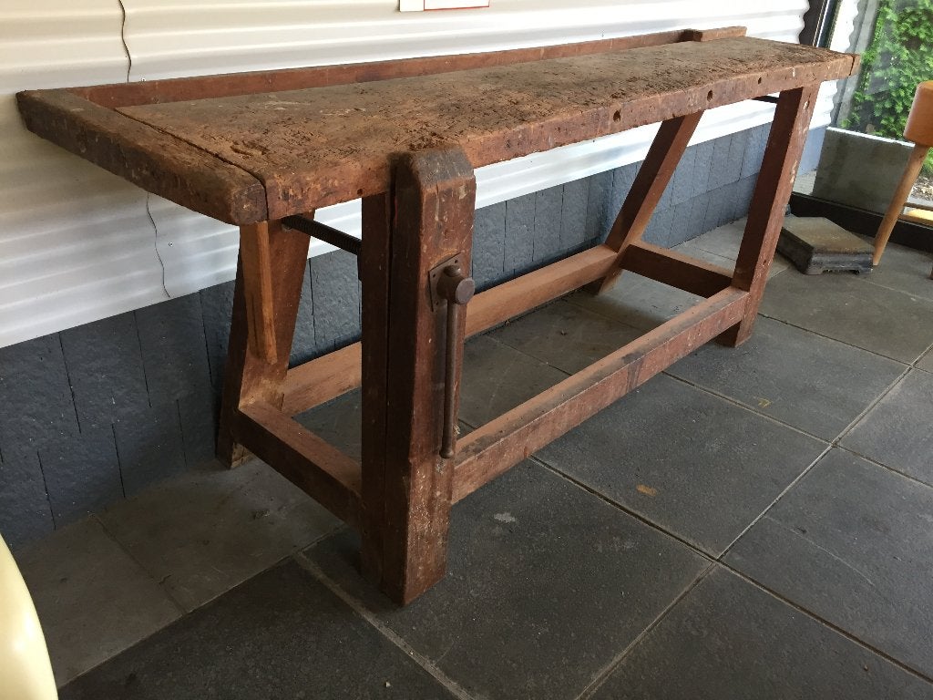 Echte , oude houten vintage werkbank XXL, Enlèvement, Utilisé, 170 cm ou plus, Étau