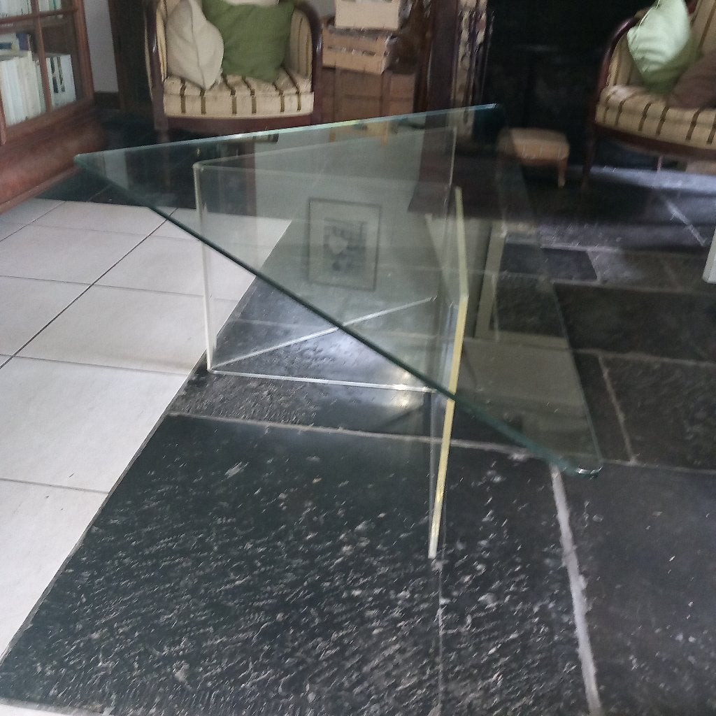 Vintage woonkamertafel, Huis en Inrichting, Tafels | Salontafels, Ophalen, Gebruikt, 100 tot 150 cm, Glas