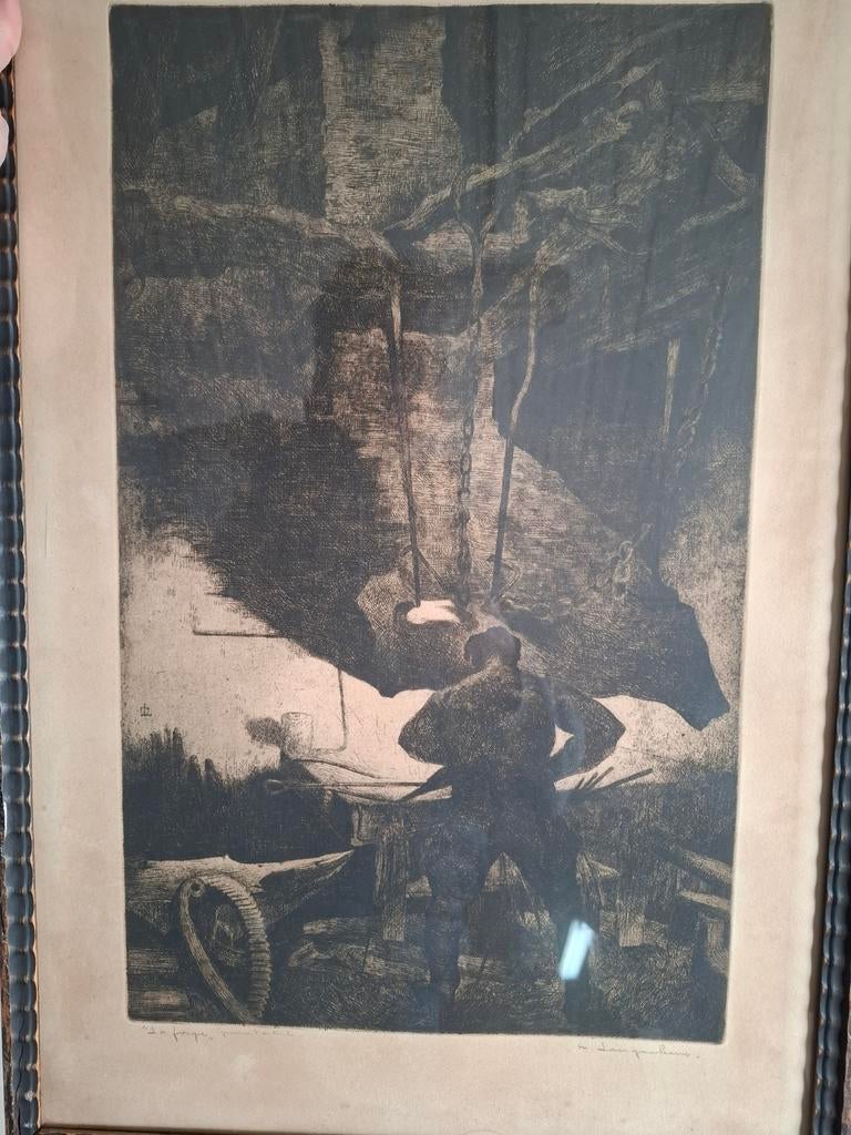 Maurice Langaskens: La Forge, gravure épreuve d'artiste, Antiek en Kunst, Ophalen of Verzenden