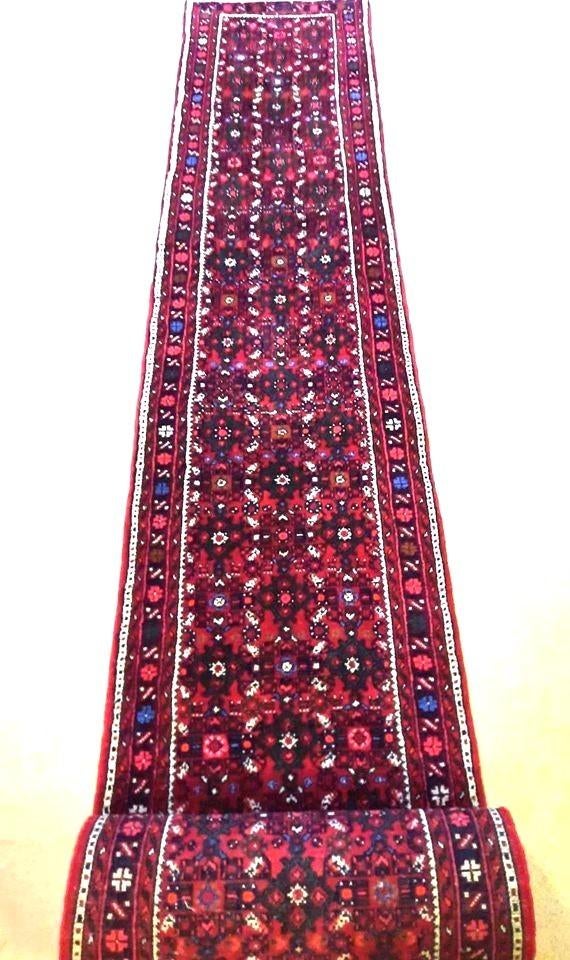 Handgeknoopt Loper tapijt 500 x 70cm (Hossein Abad) Uit IRAN, Crème, 200 cm ou plus, Comme neuf, Enlèvement