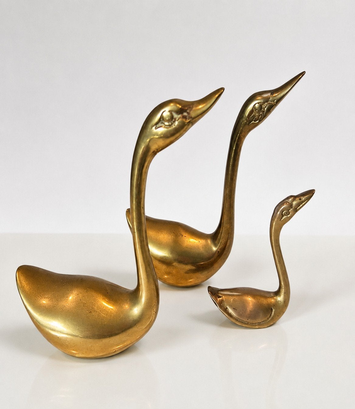 Set van 3 vintage messing zwanen – Mid Century decoratie, Antiek en Kunst, Ophalen of Verzenden, Brons