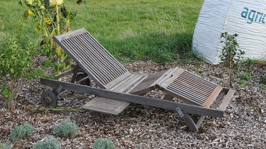 Teakhouten ligbed, Tuin en Terras, Ligbedden, Ophalen, Gebruikt, Teakhout, Verstelbaar