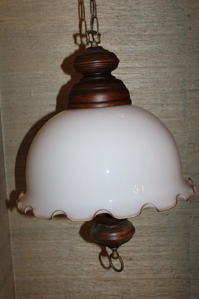 Lustre opaline, Maison & Meubles, Lampes | Lustres, Comme neuf, Verre, Bois, Enlèvement