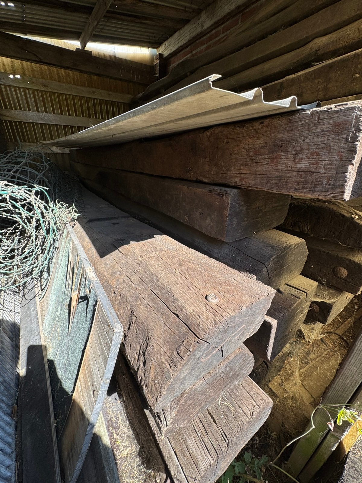 50-tal houten bielzen, Doe-het-zelf en Bouw, Hout en Planken, Ophalen, Zo goed als nieuw, 50 mm of meer, 200 tot 250 cm