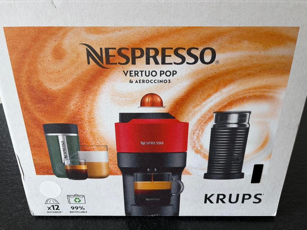 Krups Nespresso Vertuo Pop & Aeroccino3, Elektronische apparatuur, Ophalen, Koffiepads en cups, Espresso apparaat, Nieuw
