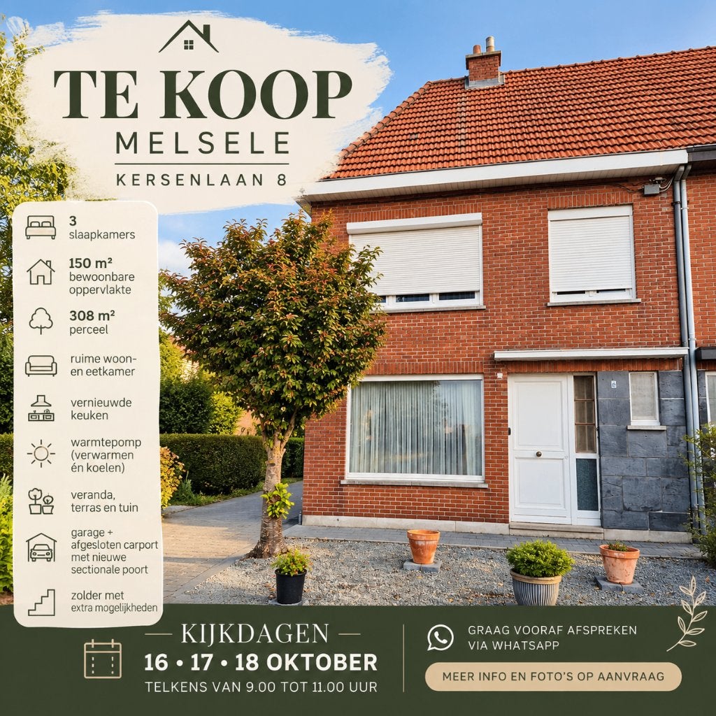 Goed onderhouden halfopen woning met 3 slaapkamers, garage, Immo, 200 tot 500 m², 148 m², Provincie Oost-Vlaanderen, 454 kWh/m²/jaar