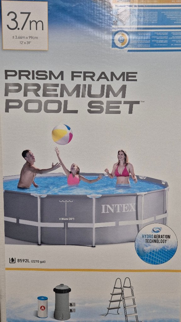 complete set INTEX zwembad - 3,7m - 1x gebruikt, Ophalen, 80 tot 120 cm, Rond, 300 cm of meer