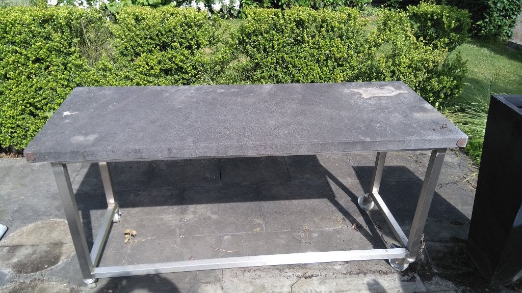 Inox tafel met marmeren blad, Ophalen