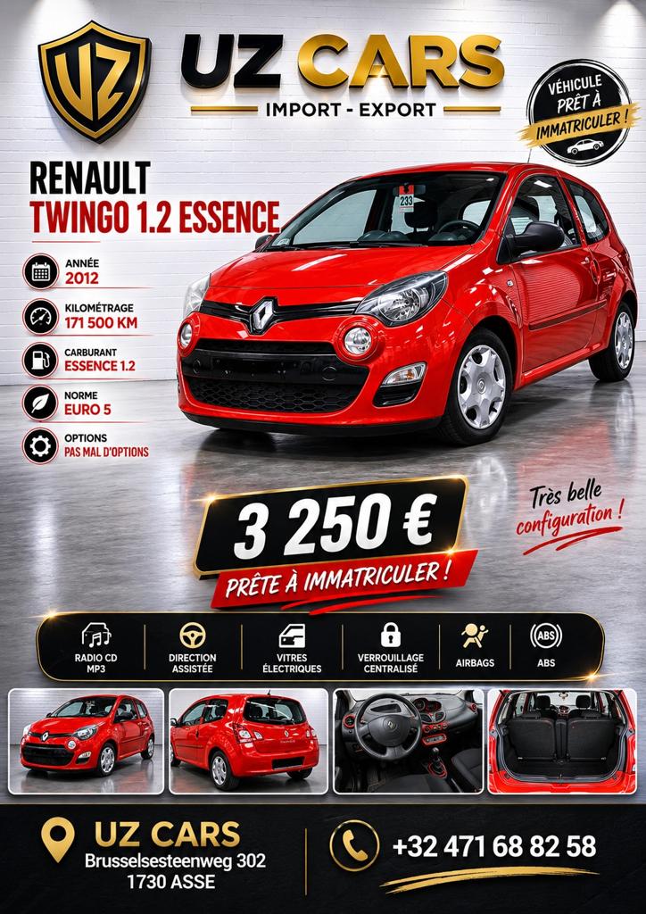 RENAULT TWINGO 1.2 EURO5 BENZINE, Auto's, Renault, Bedrijf, Te koop, Twingo, Benzine, Euro 5, 3 deurs, Handgeschakeld, Rood, Zwart