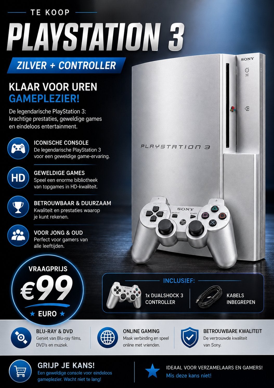 Playstation 3 met controller, Games en Spelcomputers, Spelcomputers | Sony PlayStation 3, Ophalen, Gebruikt