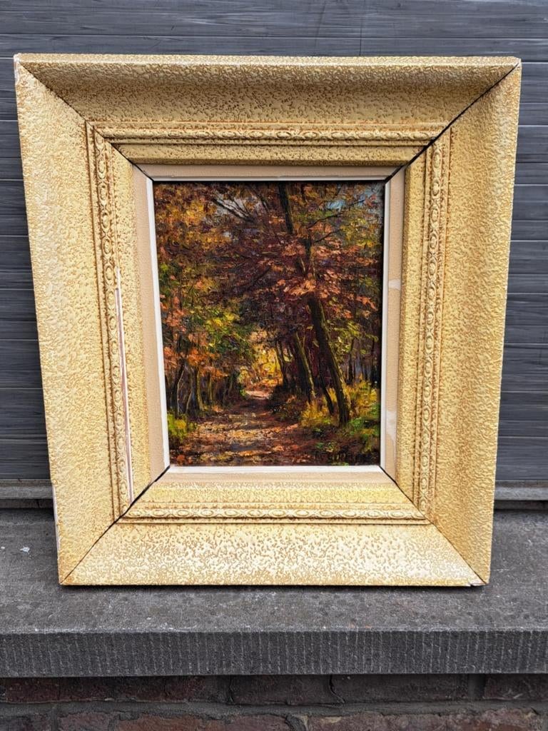 huile sur toile sous bois signe frans van genesen, Antiquités & Art, Enlèvement ou Envoi
