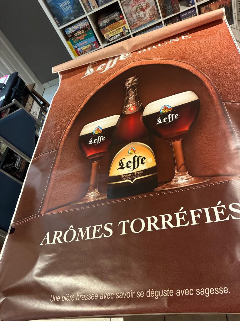 Poster grande dimension leffe brune, Collections, Marques de bière, Enlèvement, Utilisé, Panneau, Plaque ou Plaquette publicitaire