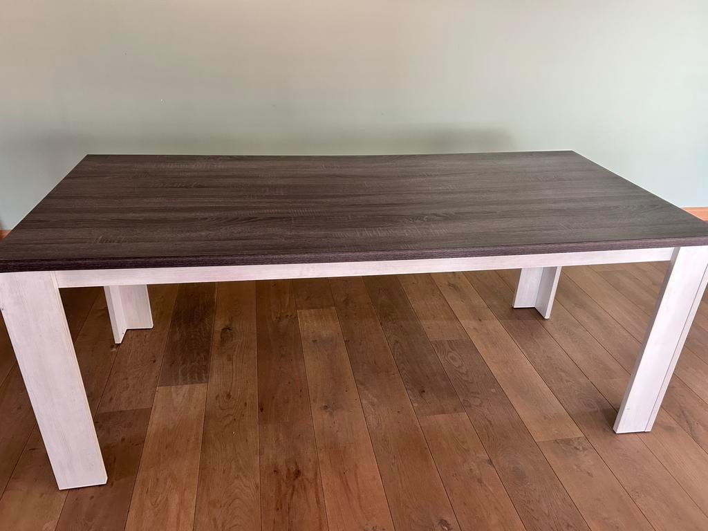 Houten eettafel donker blad, lichte poten. ZONDER stoelen, Huis en Inrichting, Tafels | Eettafels, Ophalen, Gebruikt, 50 tot 100 cm