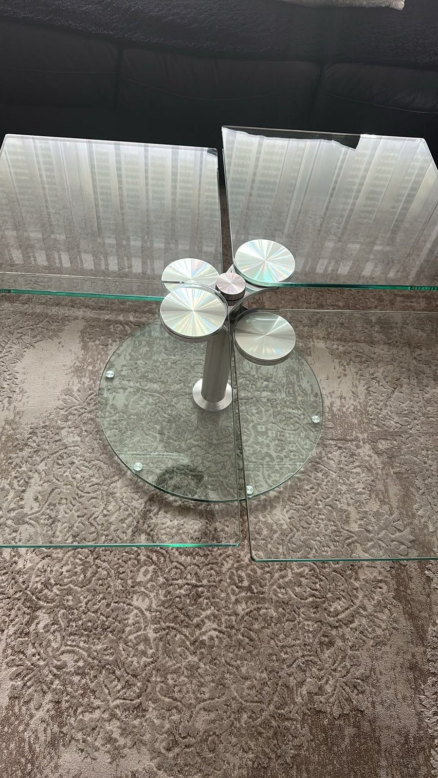 Draaibare tafel van glas, 4 delen, Ophalen, Zo goed als nieuw, Glas