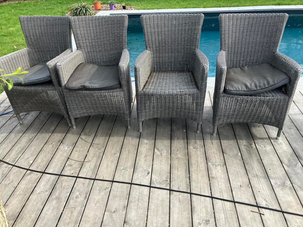 4 teak teak stoelen, Ophalen, Gebruikt, 4 zitplaatsen, Tuinset