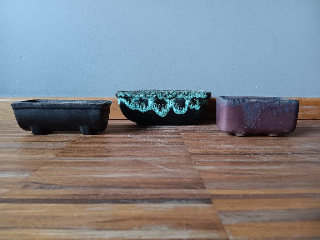 Set van 3 vintage bloembakjes voor vetplanten, Enlèvement ou Envoi, Moins de 25 cm, Poterie, Utilisé