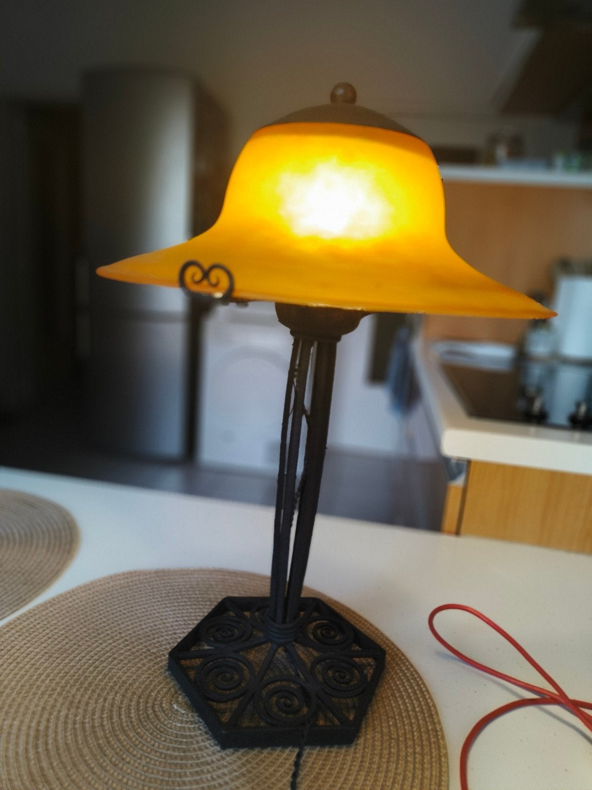 Lampe art déco signée Schneider, capeline orange, Enlèvement, Art déco