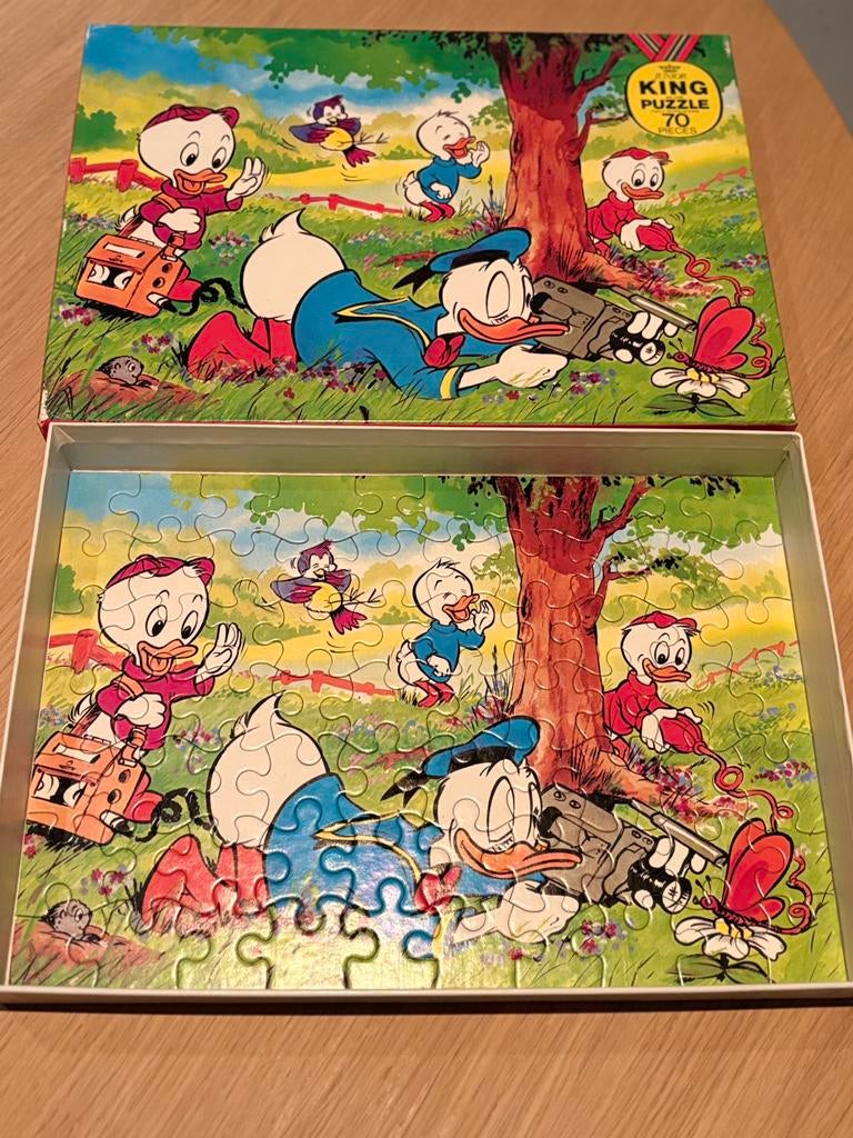 vintage Donald Duck Junior King Puzzle met 70 stukjes,, Ophalen, Meer dan 50 stukjes, Zo goed als nieuw, 2 tot 4 jaar