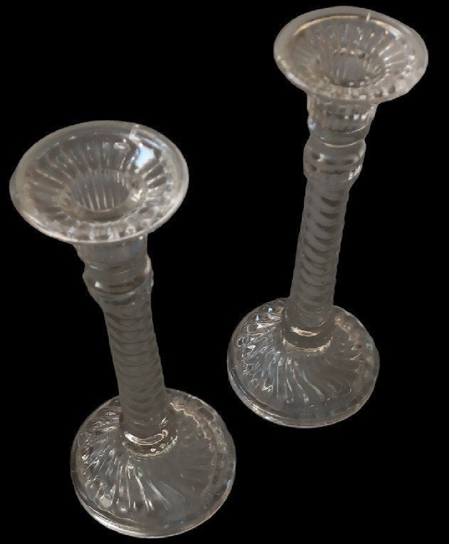 2 persglazen kandelaars, Ophalen of Verzenden, Glas