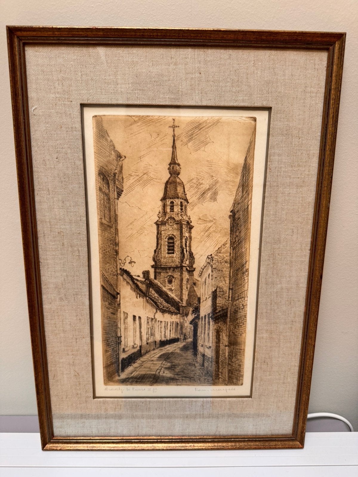 Originele ets van Romain Malfiet “straatje in Puurs”, Antiek en Kunst, Kunst | Tekeningen en Fotografie, Ophalen, Ets, Genummerd