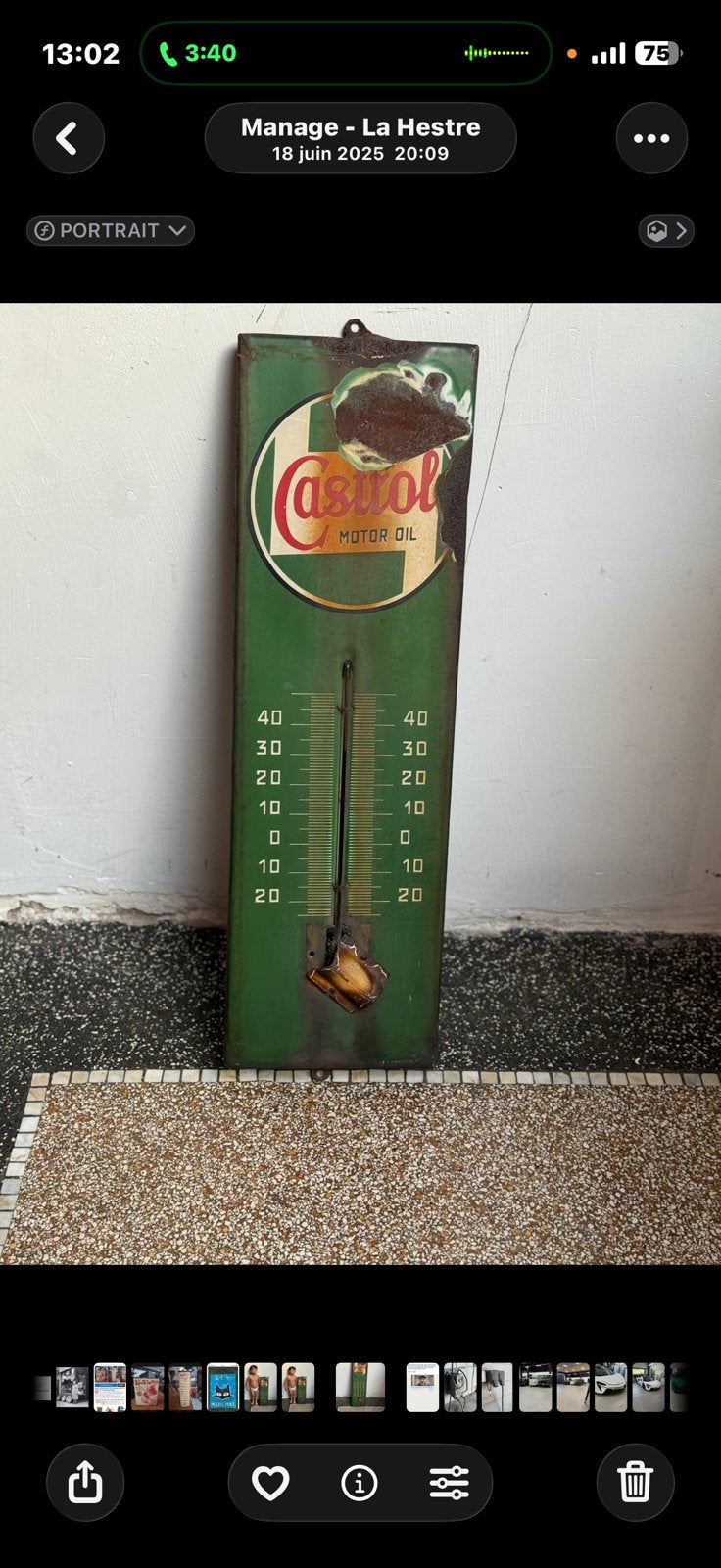 Thermomètre castrol émaillée, Thermomètre d'extérieur, Enlèvement, Utilisé