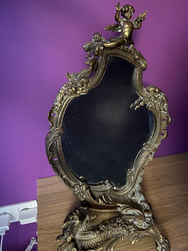 Antieke bronzen tafelspiegel van rococo-stijl, Antiek en Kunst, Antiek | Spiegels, Ophalen