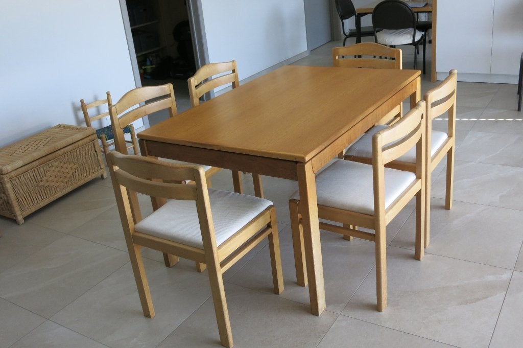Table et chaises en chêne, Maison & Meubles, 150 à 200 cm, Cinq personnes ou plus, Enlèvement, Utilisé