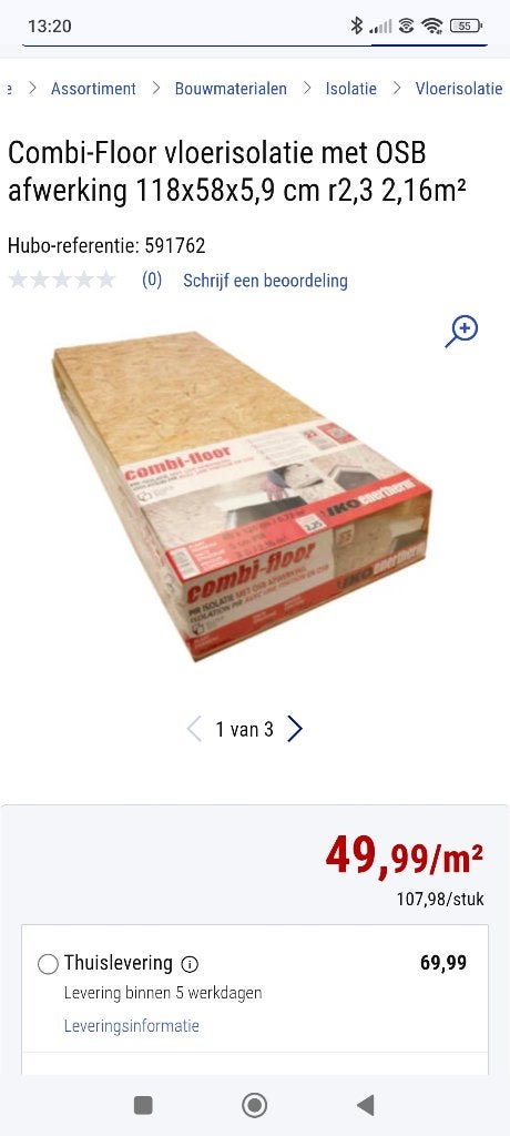 Iko enertherm combi-floor isolatieplaten met OSB, Doe-het-zelf en Bouw, Isolatie en Afdichting, Ophalen, 4 tot 8 cm, Nieuw, Hardschuim (Pir)