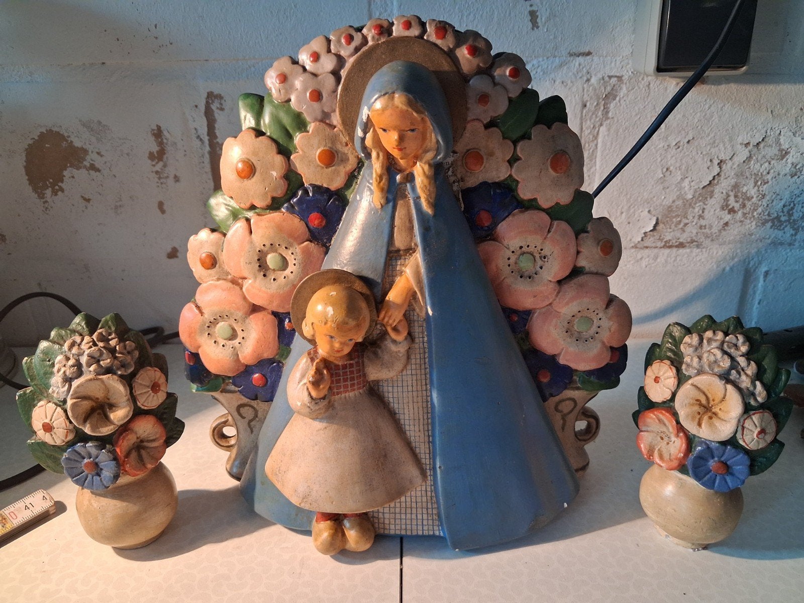 Vintage Heffel Kunstkeramik - Groot Wandreliëf Maria met Kin, Ophalen of Verzenden