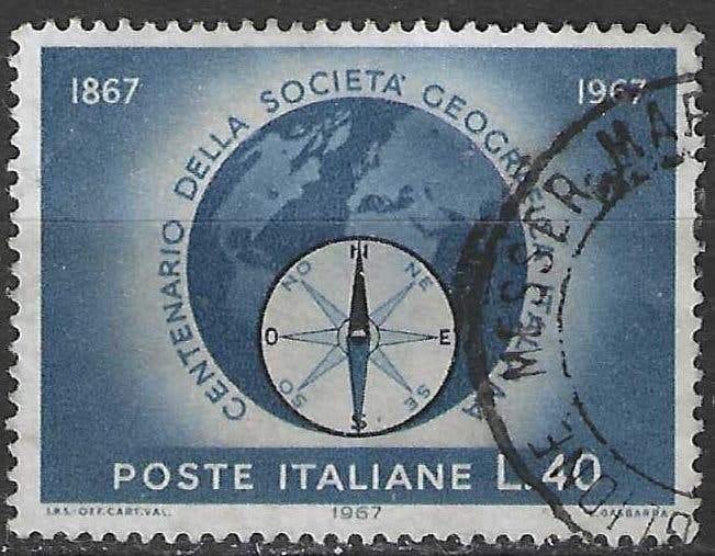 Italie 1967 - Yvert 960 - Société de géographie - 40 l (ST), Envoi, Affranchi