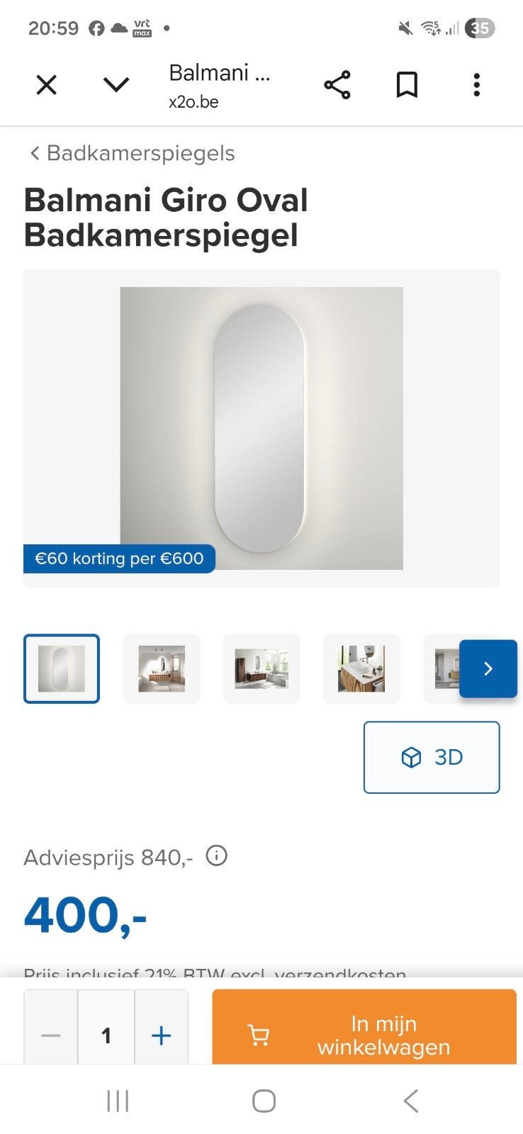 Badkamerspiegel ovaal Balmani Giro - verlichting en antidamp, Ophalen