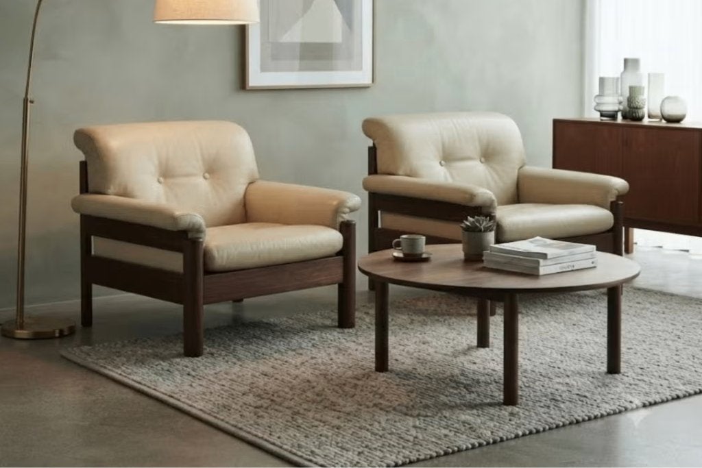 2 x vintage lederen scandinavische zetel, Huis en Inrichting, Zetels | Zetels, Ophalen