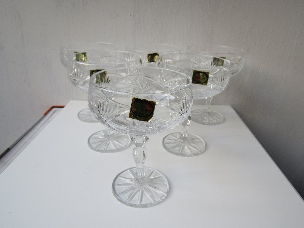 Set 6 champagnecoupes loodkristal handcut, Antiek en Kunst, Ophalen of Verzenden
